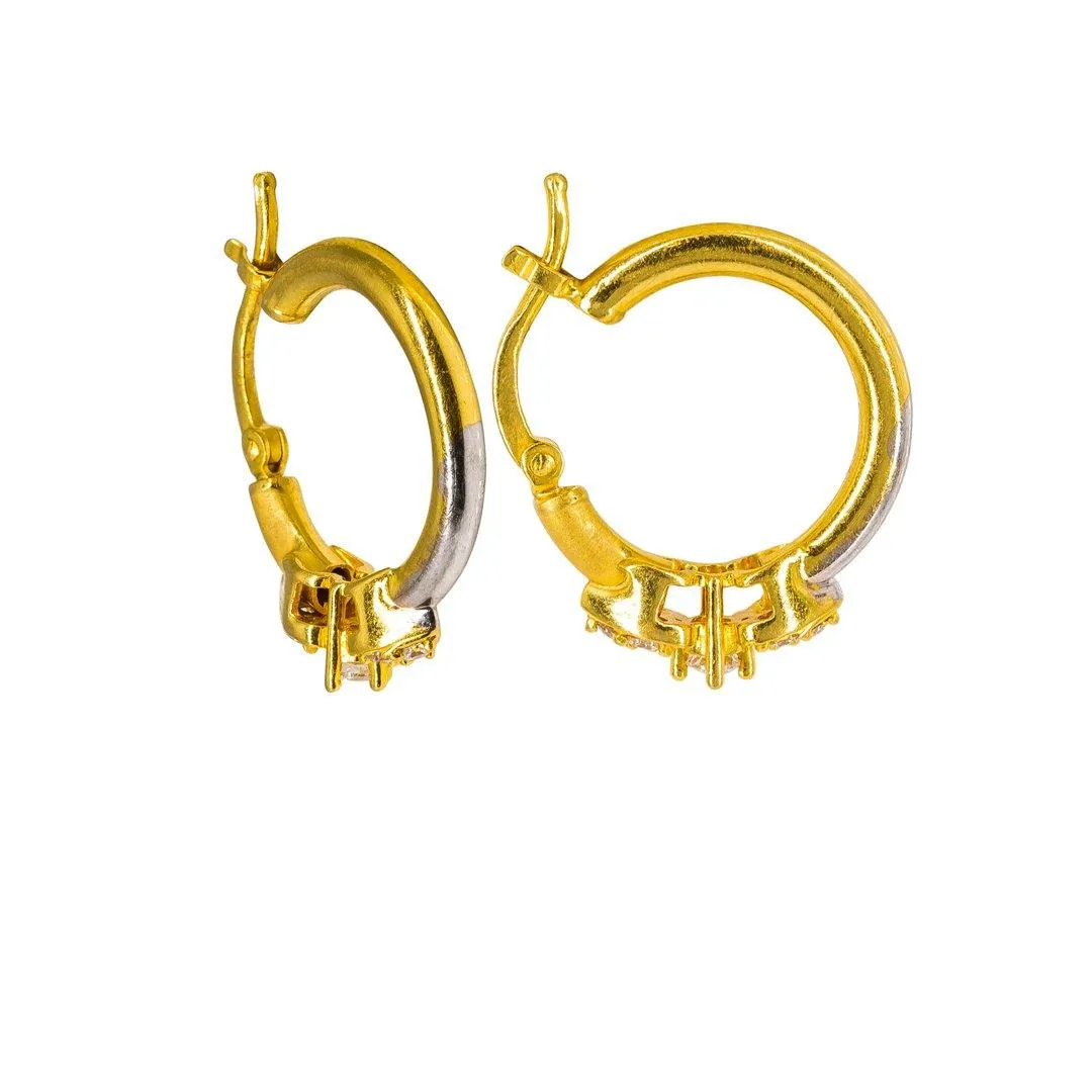 22K Multi Tone Gold Hoop Earrings W/ Prong Set Cubic Zirconia