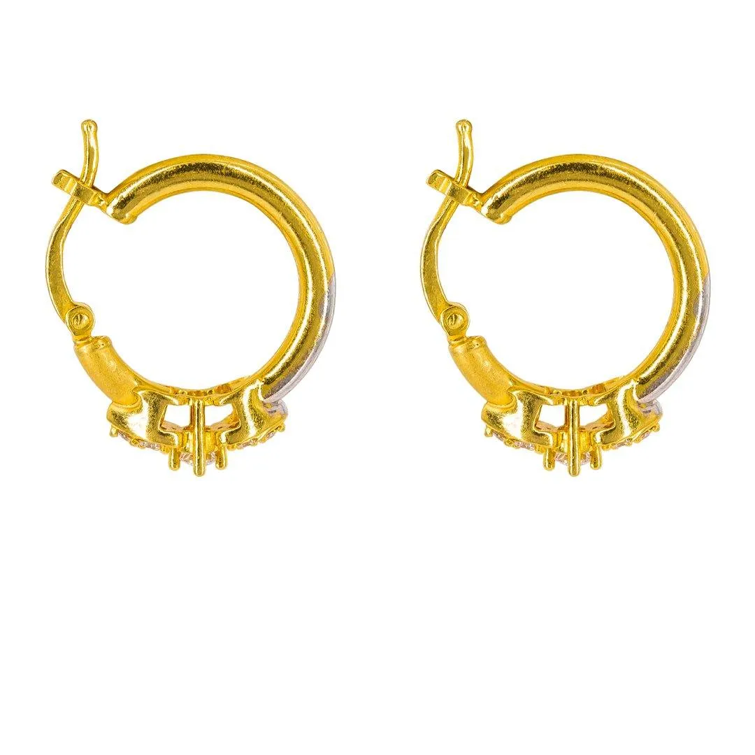 22K Multi Tone Gold Hoop Earrings W/ Prong Set Cubic Zirconia