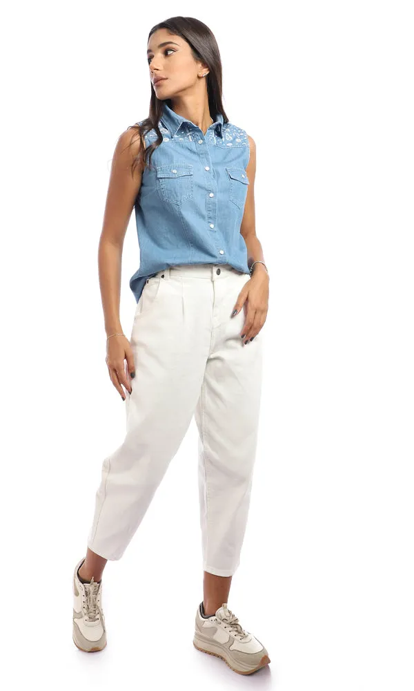 94847 Stitched Cotton Sleeveless Shirt - Meduim Blue