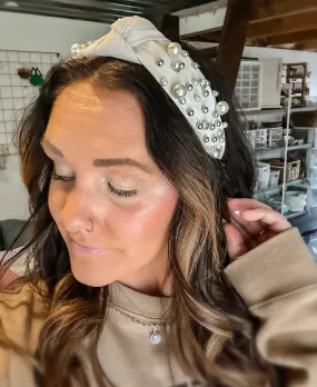 A Little Bit Of Bling Top Knot Headband - White