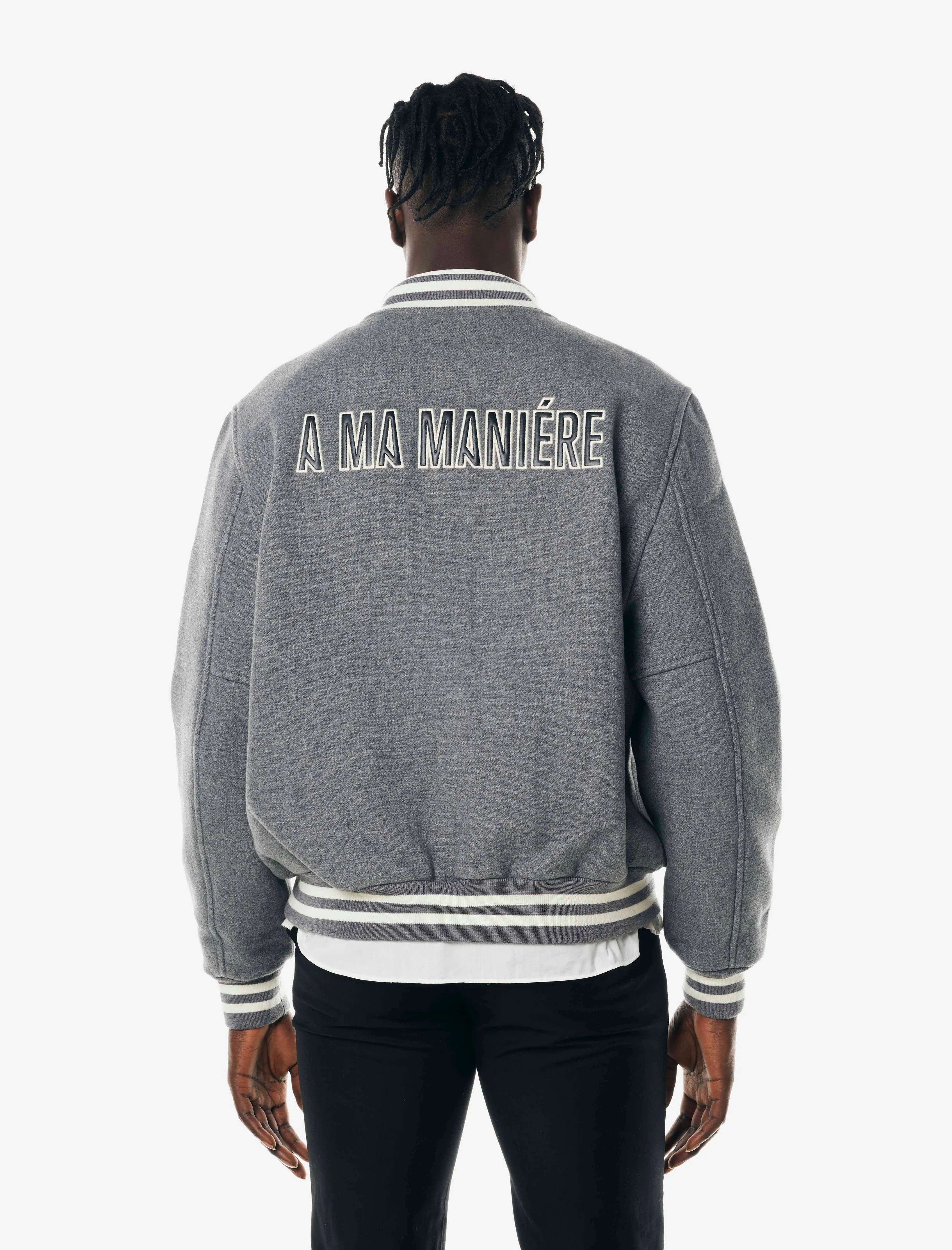 A MA MANIRE LEGACY GREY VARSITY JACKET