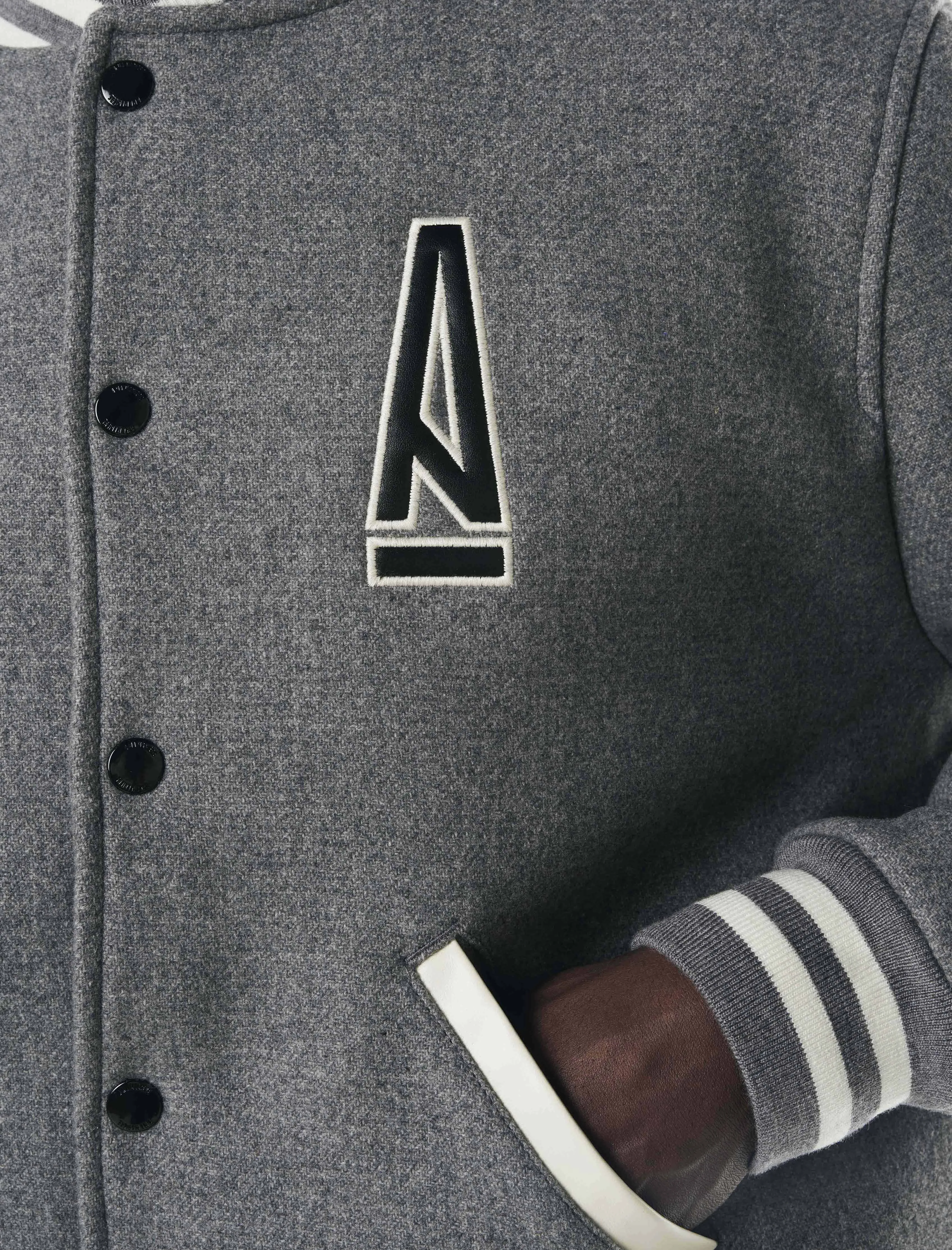 A MA MANIRE LEGACY GREY VARSITY JACKET