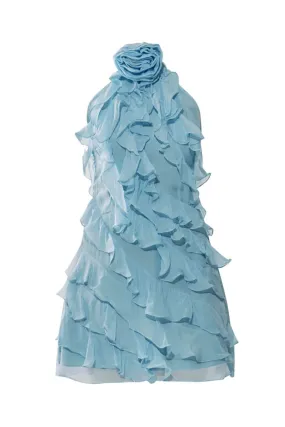 ADA ICE BLUE RUFFLE MINI DRESS