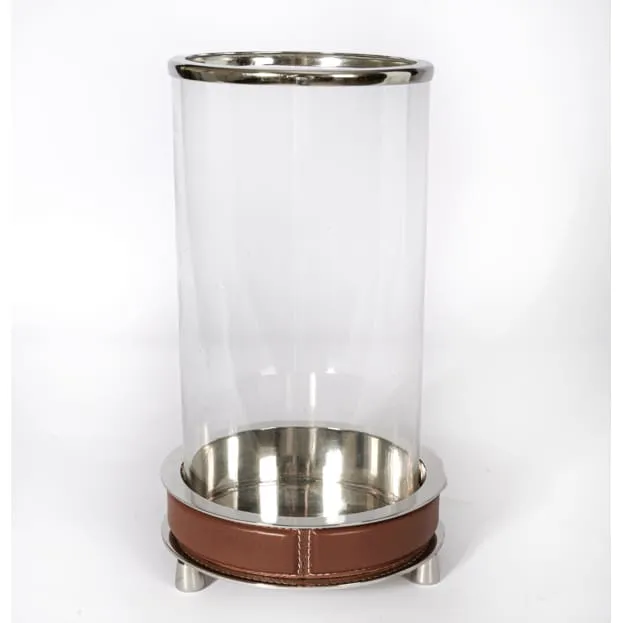 Adamsbro Hurricane Candle Holder Silver With Leather Details