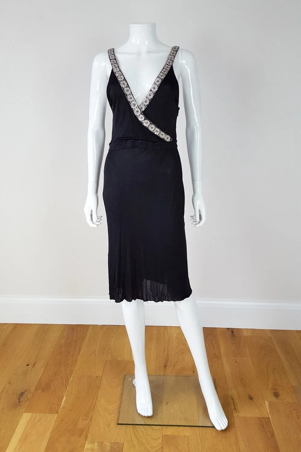 ALESSANDRO DELL'ACQUA Black Embellished Faux Wrap Dress (UK 8)