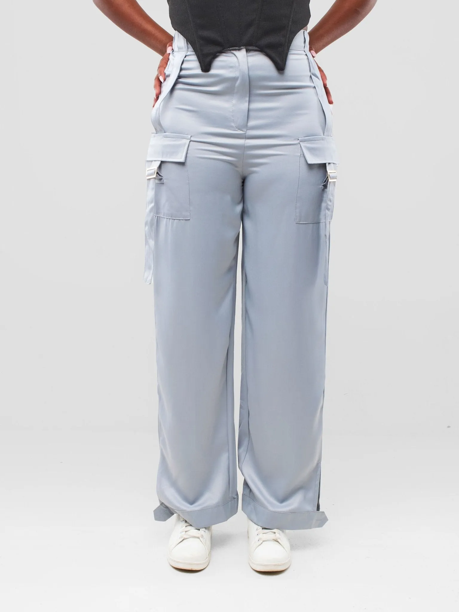 Anika Satin Cargo Pants - Baby Blue