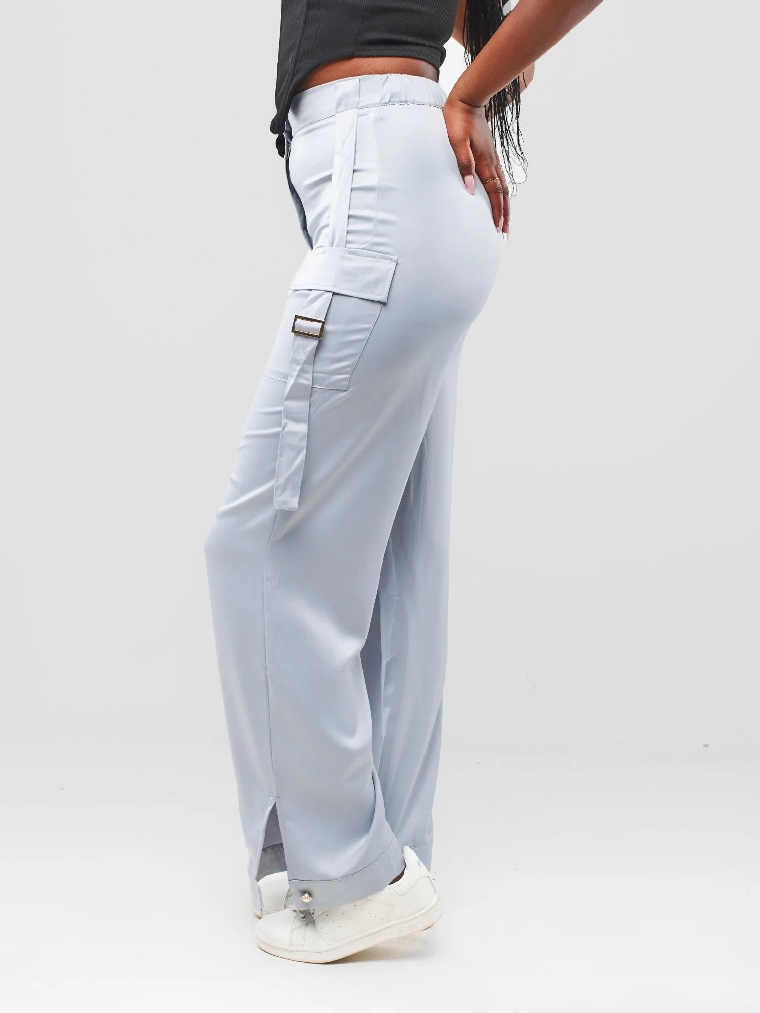 Anika Satin Cargo Pants - Baby Blue