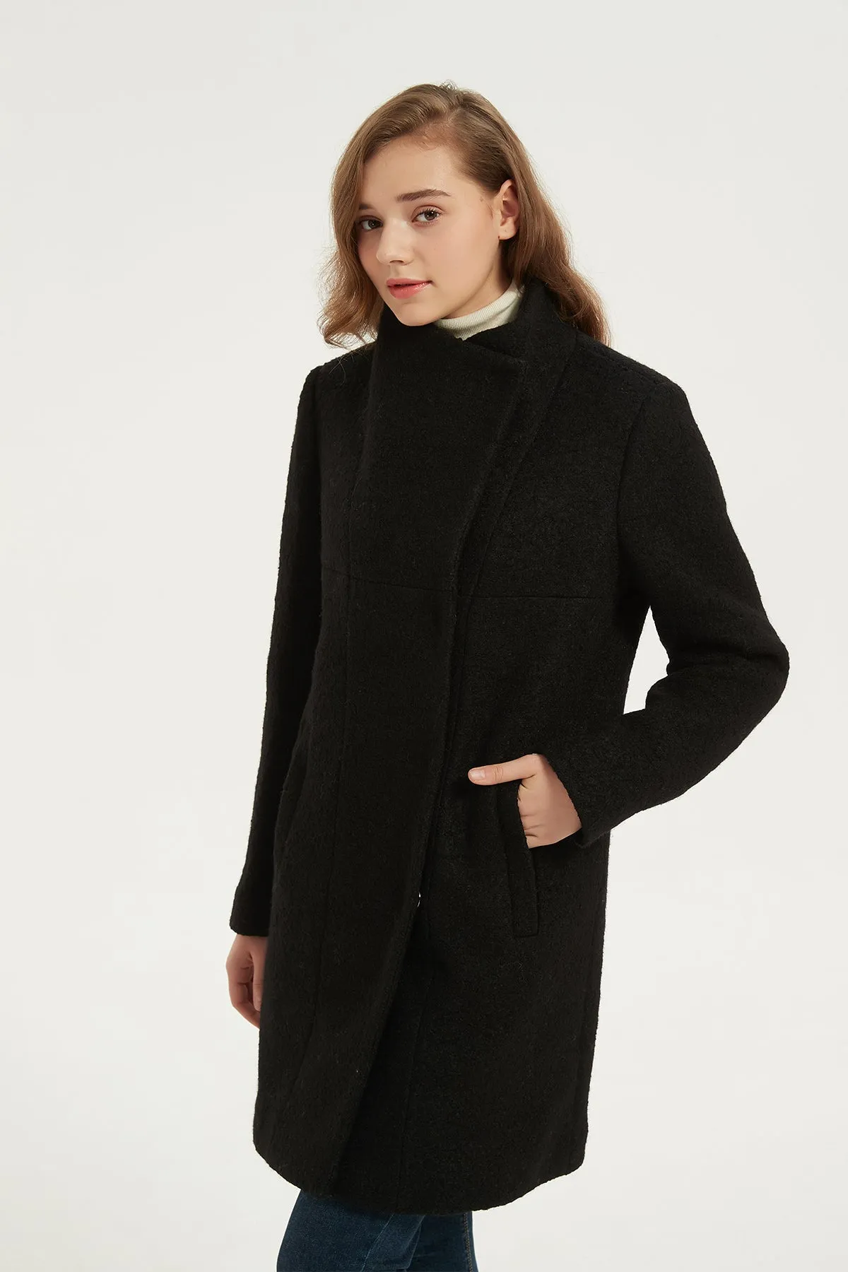 Asymmetrical Mid-Length Wool Coat & Jacket