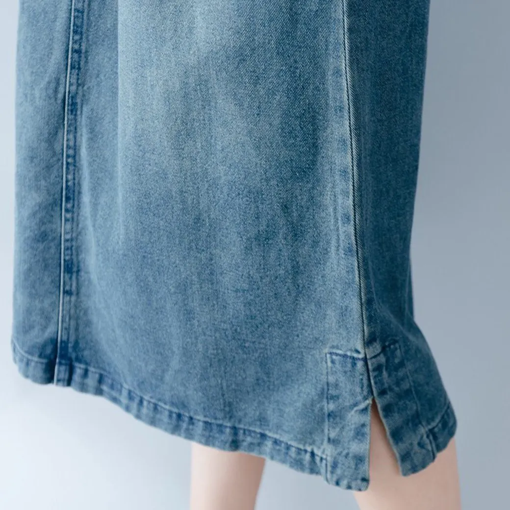 BABAKUD Solid Color Denim Casual Strap Skirt