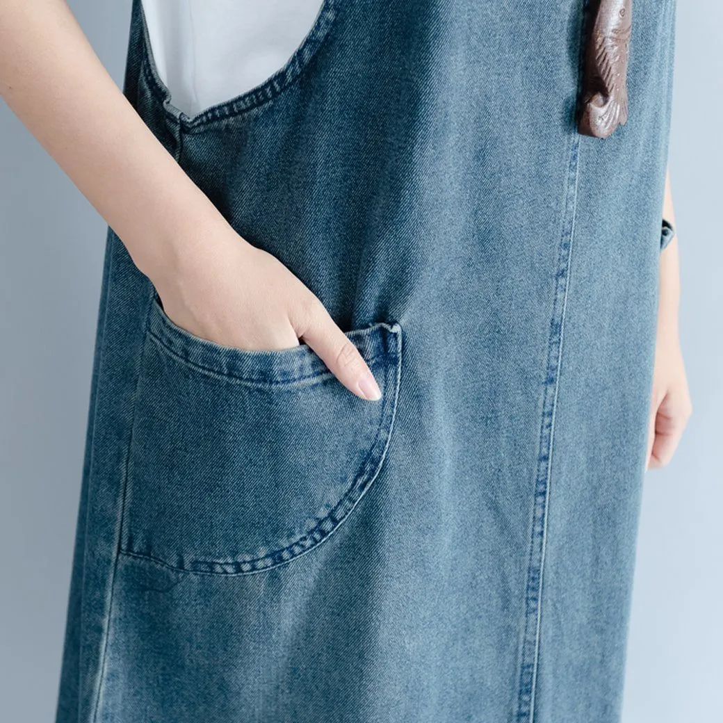 BABAKUD Solid Color Denim Casual Strap Skirt