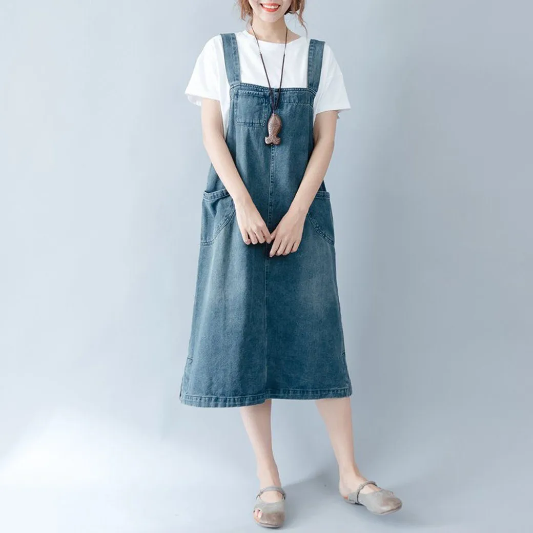 BABAKUD Solid Color Denim Casual Strap Skirt