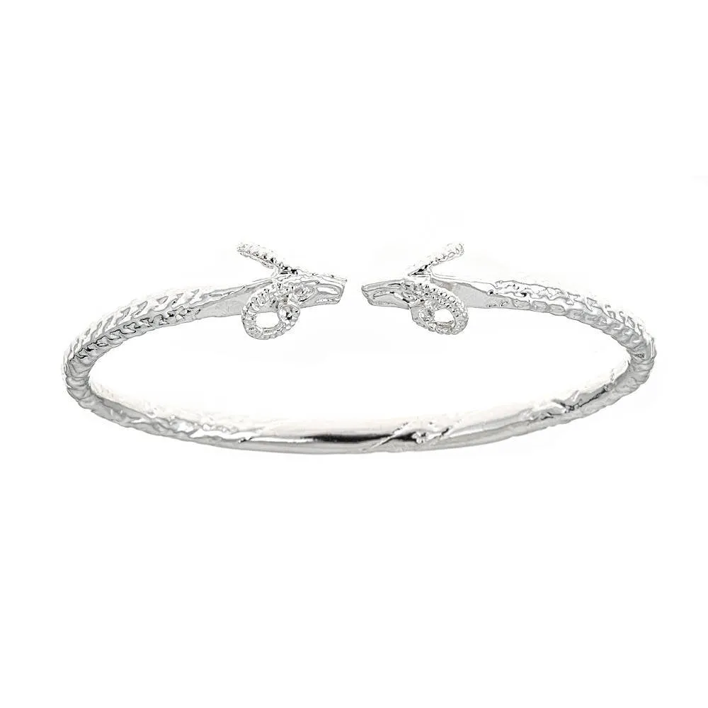 Better Jewelry Solid .925 Sterling Silver Thick West Indian Bangle with Ram Ends, 1 piece