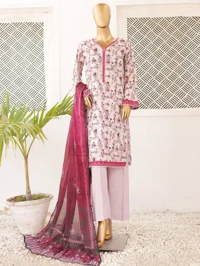 Bin Saeed Printed Lawn 3-Piece Suit - Rose Pink