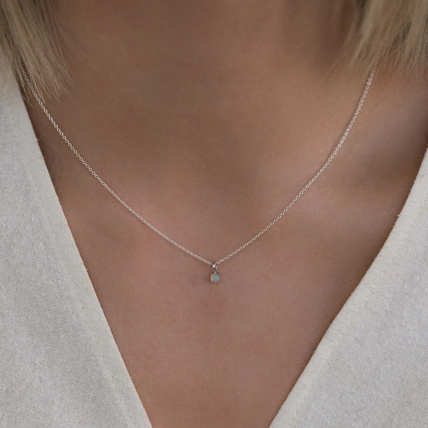 Birthstone Necklace | Silver & Opal