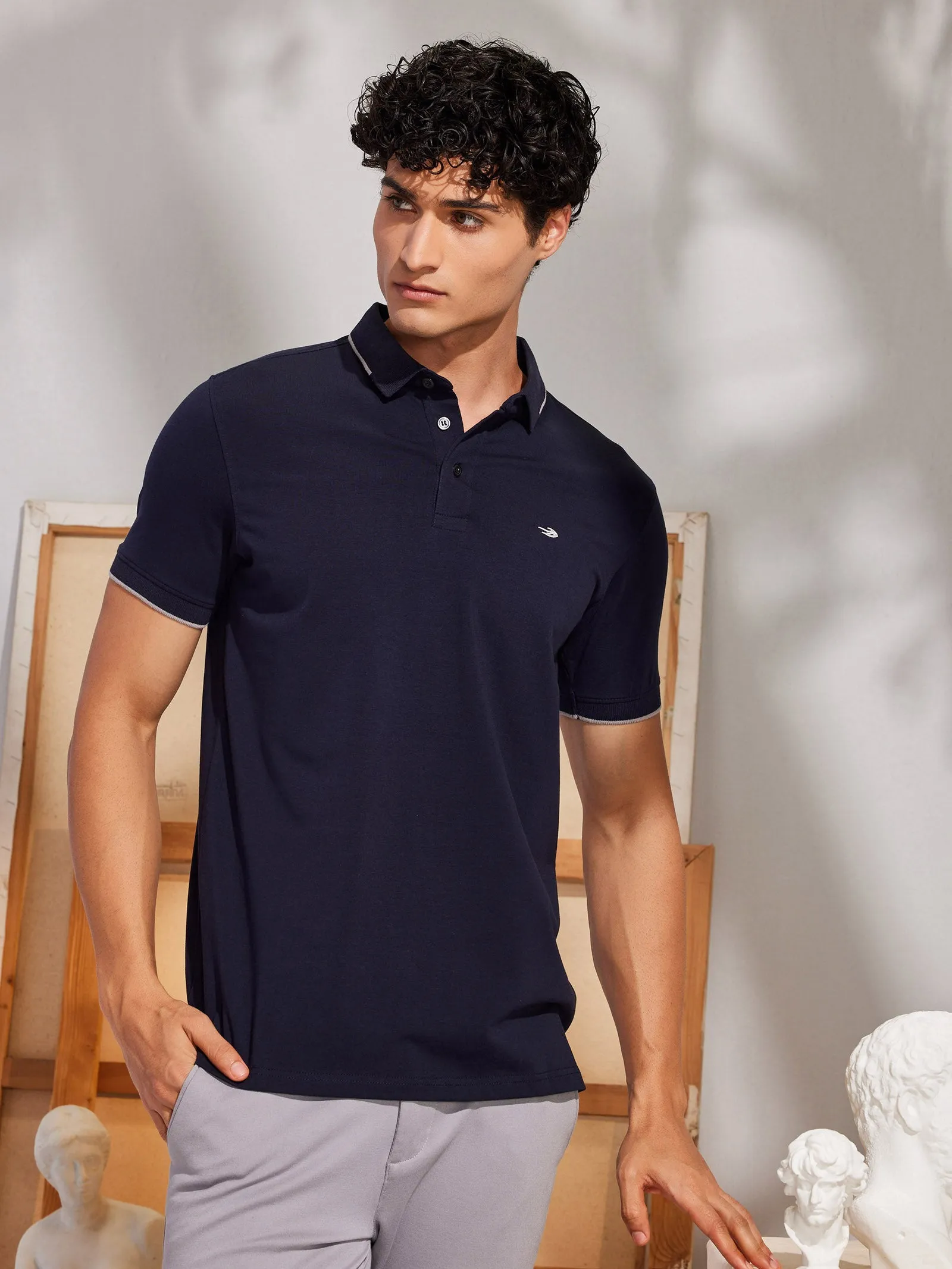 Blue Solid Polo T-Shirt