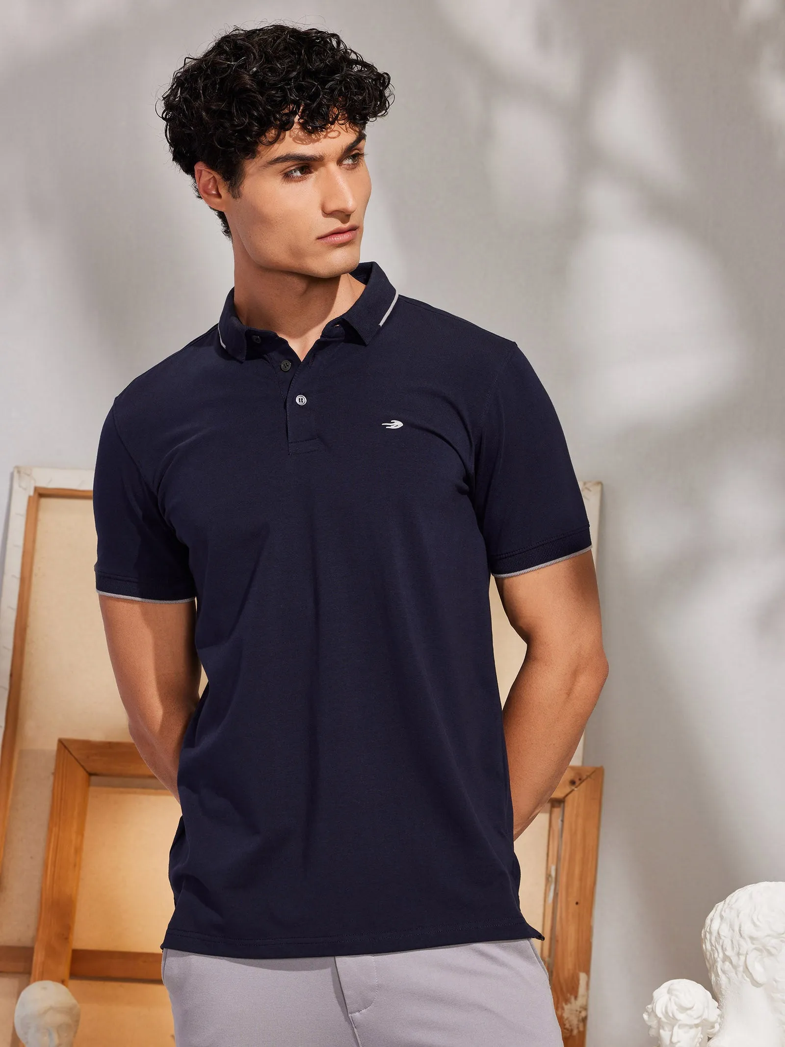 Blue Solid Polo T-Shirt