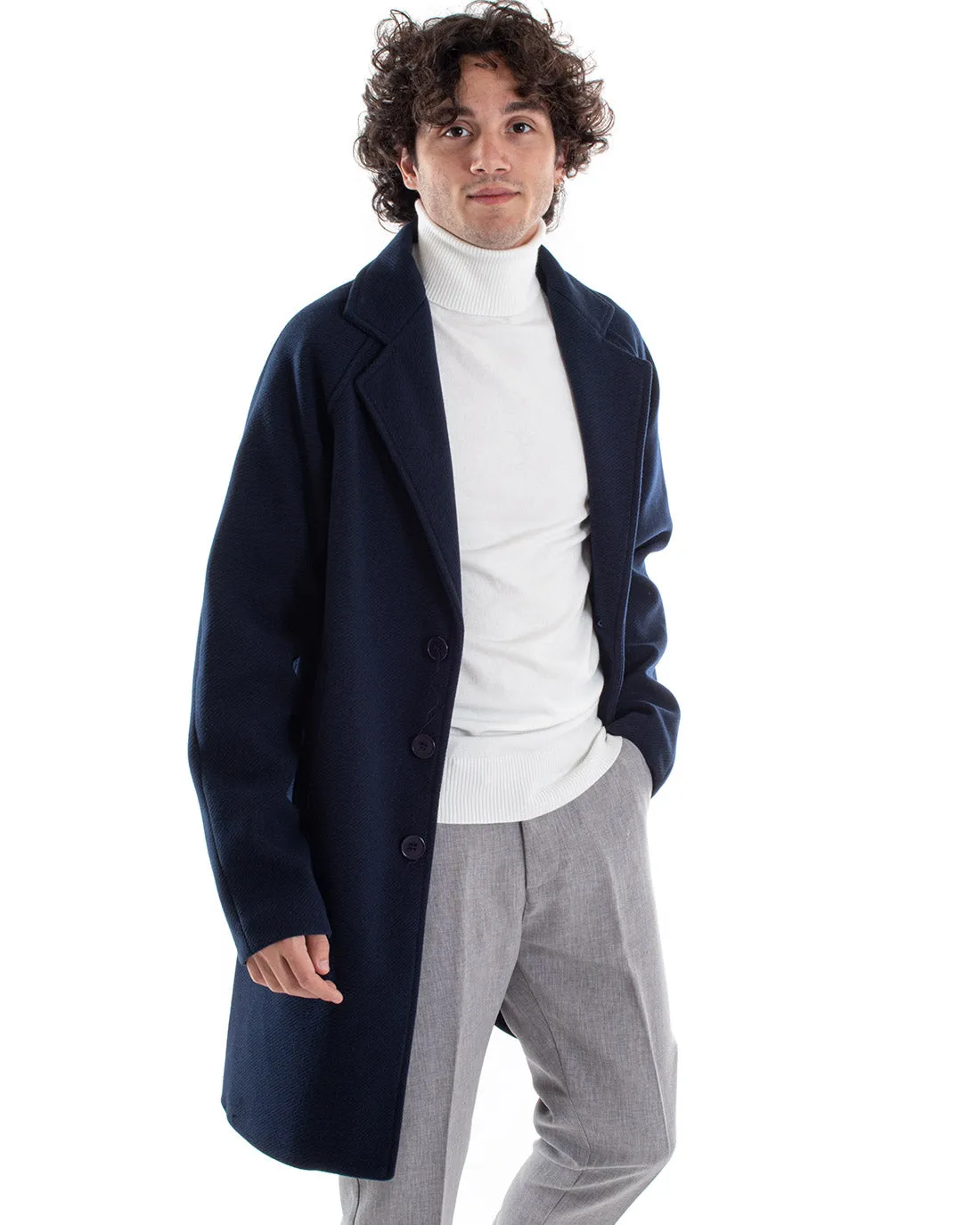 Cappotto Giacca Monopetto Uomo Oversize Giaccone Blu Giubbotto Baronetto GIOSAL-G2963A