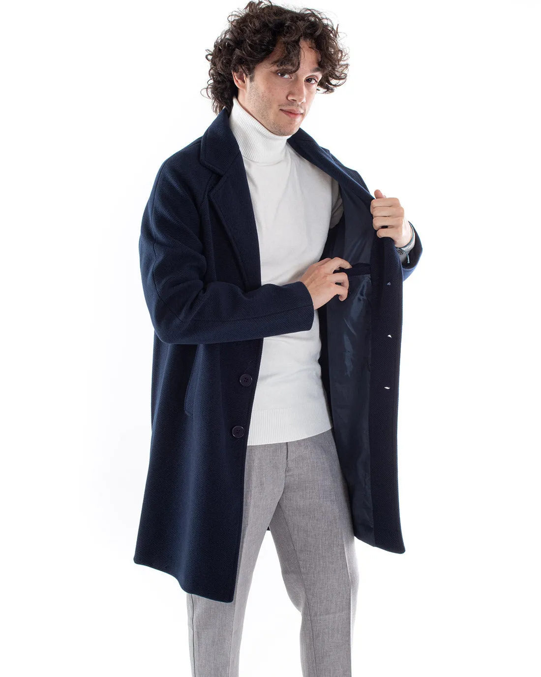 Cappotto Giacca Monopetto Uomo Oversize Giaccone Blu Giubbotto Baronetto GIOSAL-G2963A