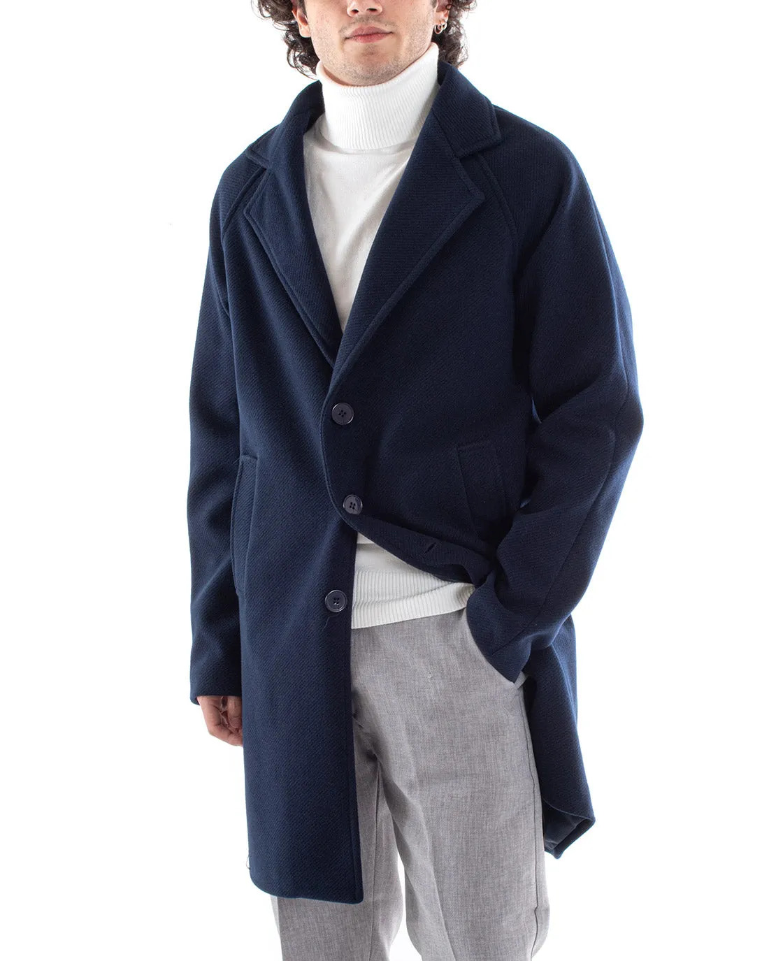 Cappotto Giacca Monopetto Uomo Oversize Giaccone Blu Giubbotto Baronetto GIOSAL-G2963A