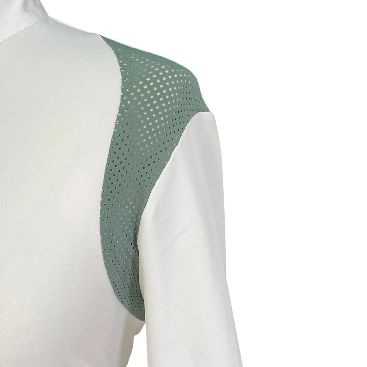 Cavalleria Toscana Jersey L/S Competition Shirt w/Perforated Shoulder Inserts in White w/Sage - Women's Small