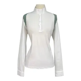 Cavalleria Toscana Jersey L/S Competition Shirt w/Perforated Shoulder Inserts in White w/Sage - Women's Small