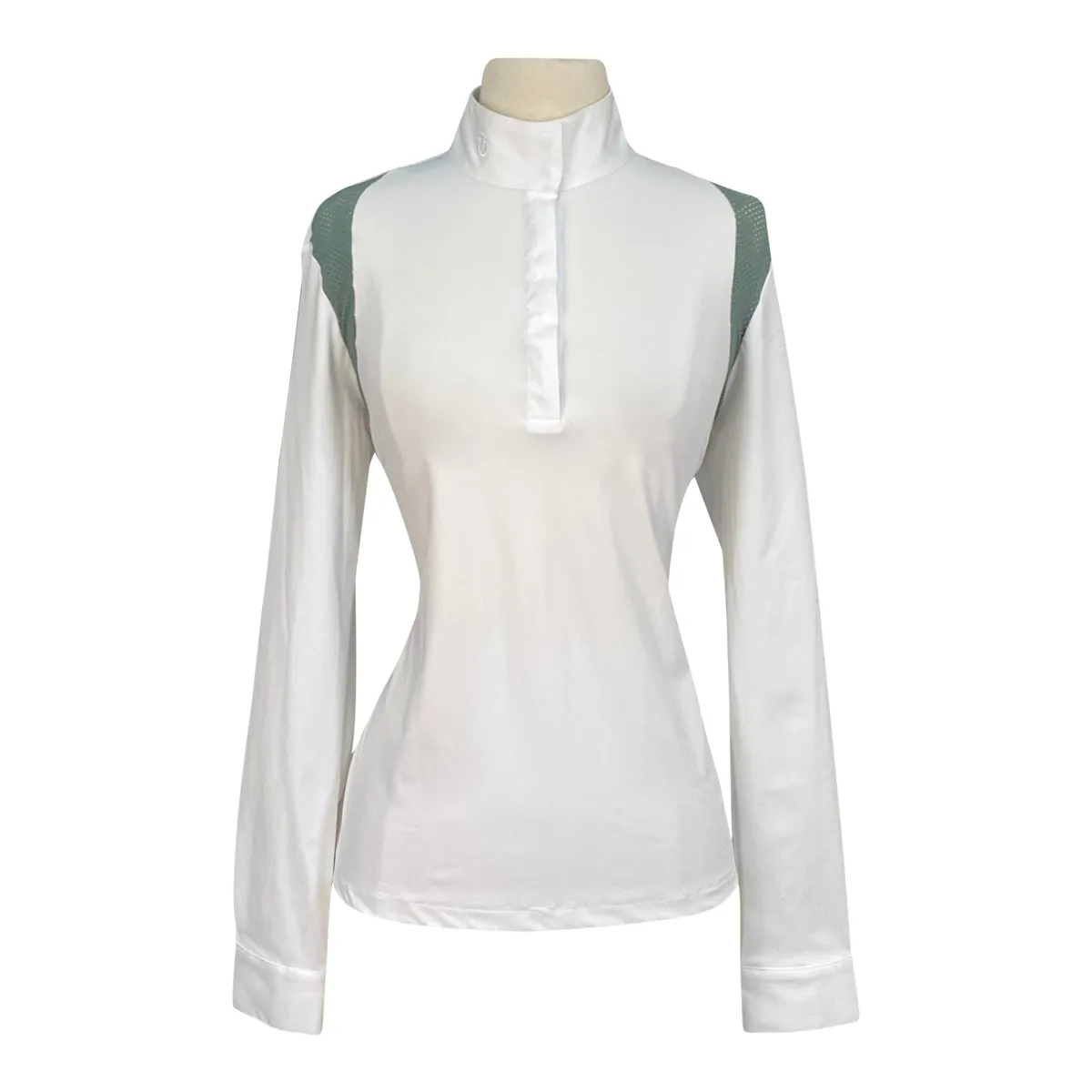 Cavalleria Toscana Jersey L/S Competition Shirt w/Perforated Shoulder Inserts in White w/Sage - Women's Small