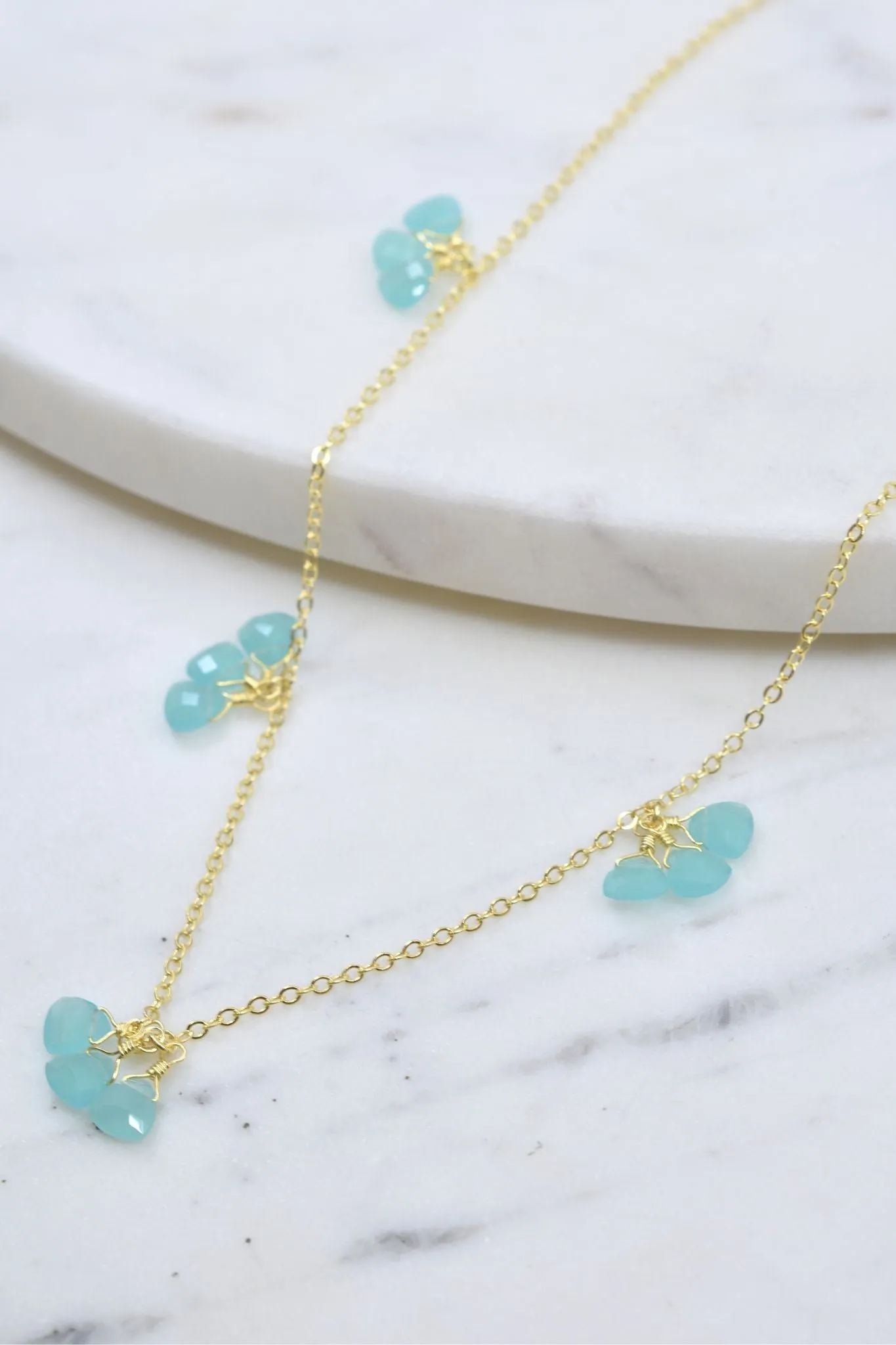 Chalcedony Gold Cluster Necklace