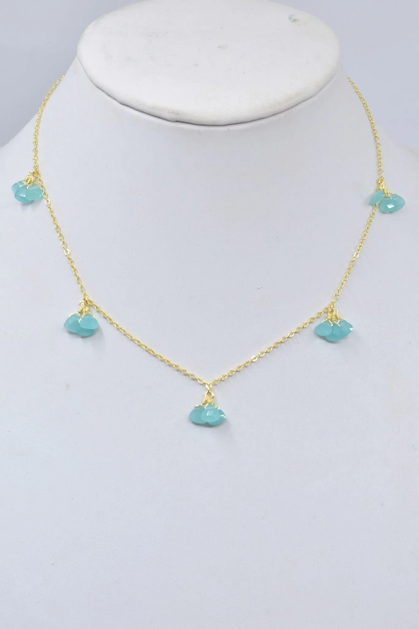 Chalcedony Gold Cluster Necklace