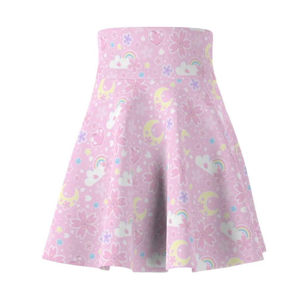 Cherry Blossom Dreams Pink High Waist Skater Skirt