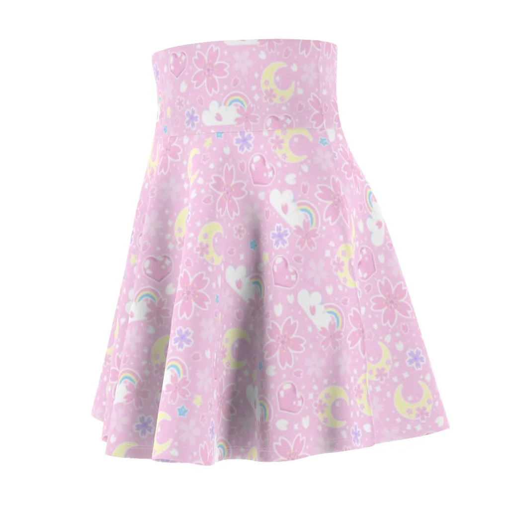 Cherry Blossom Dreams Pink High Waist Skater Skirt