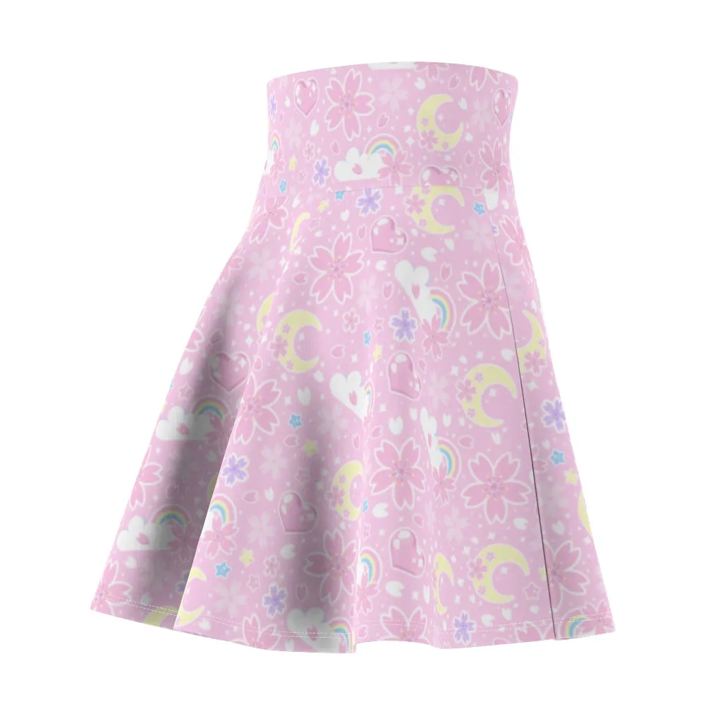 Cherry Blossom Dreams Pink High Waist Skater Skirt