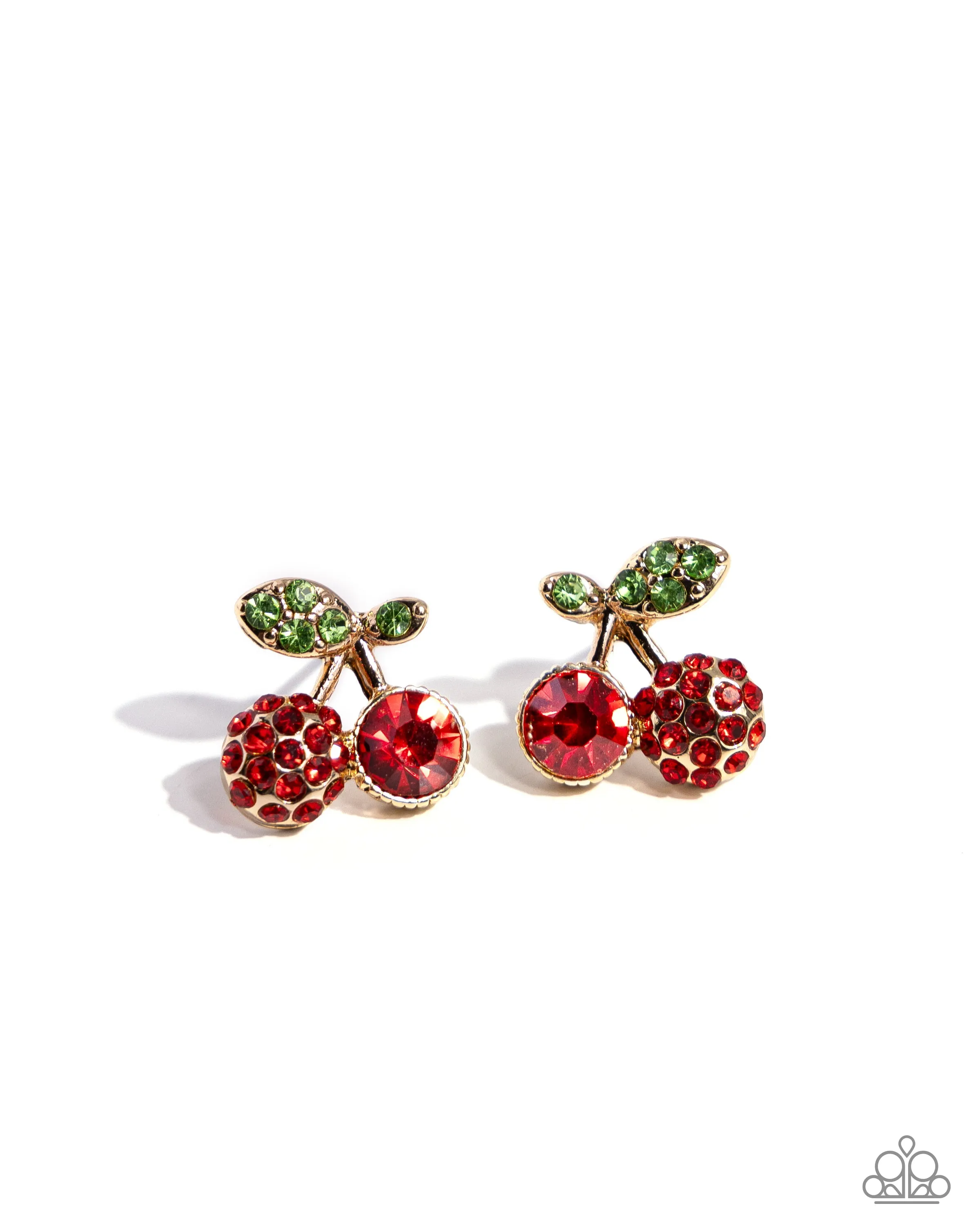 Cherry Candidate Gold & Red Rhinestone Earrings - Paparazzi Accessories