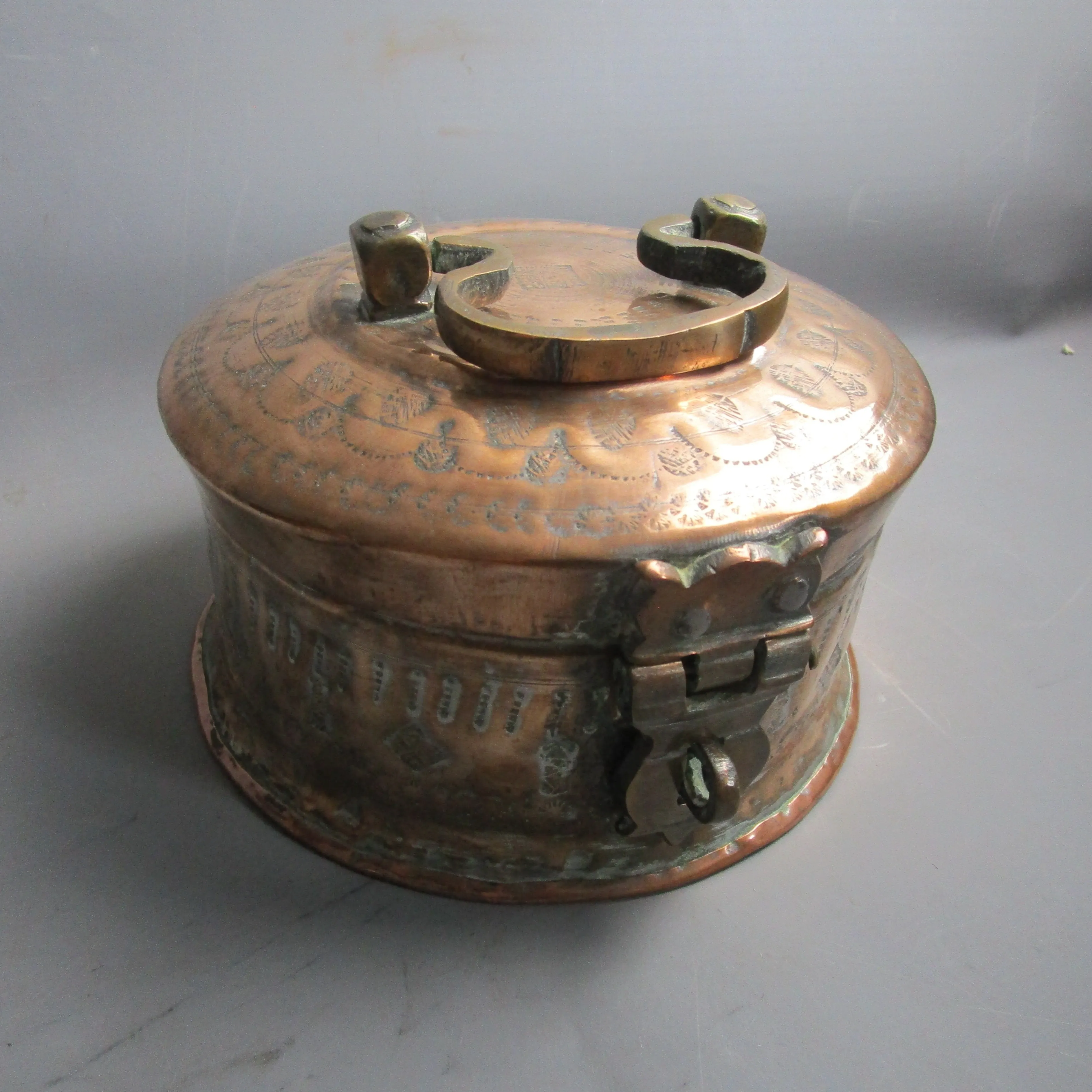 Copper And Brass Indian Spice Box With Contents Antique Edwardian c1910