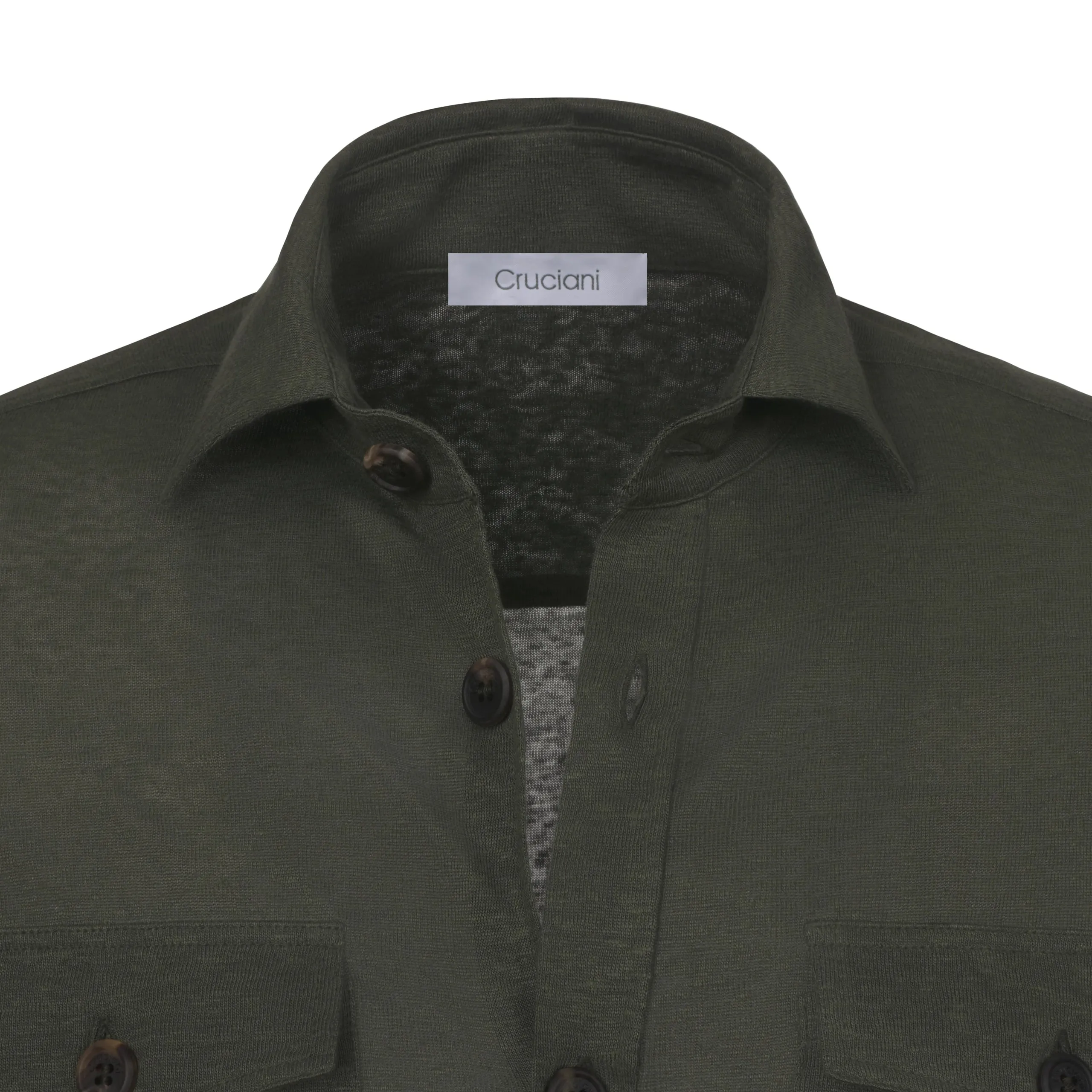 Cotton Shirt with Patch Pockets in Green Melange