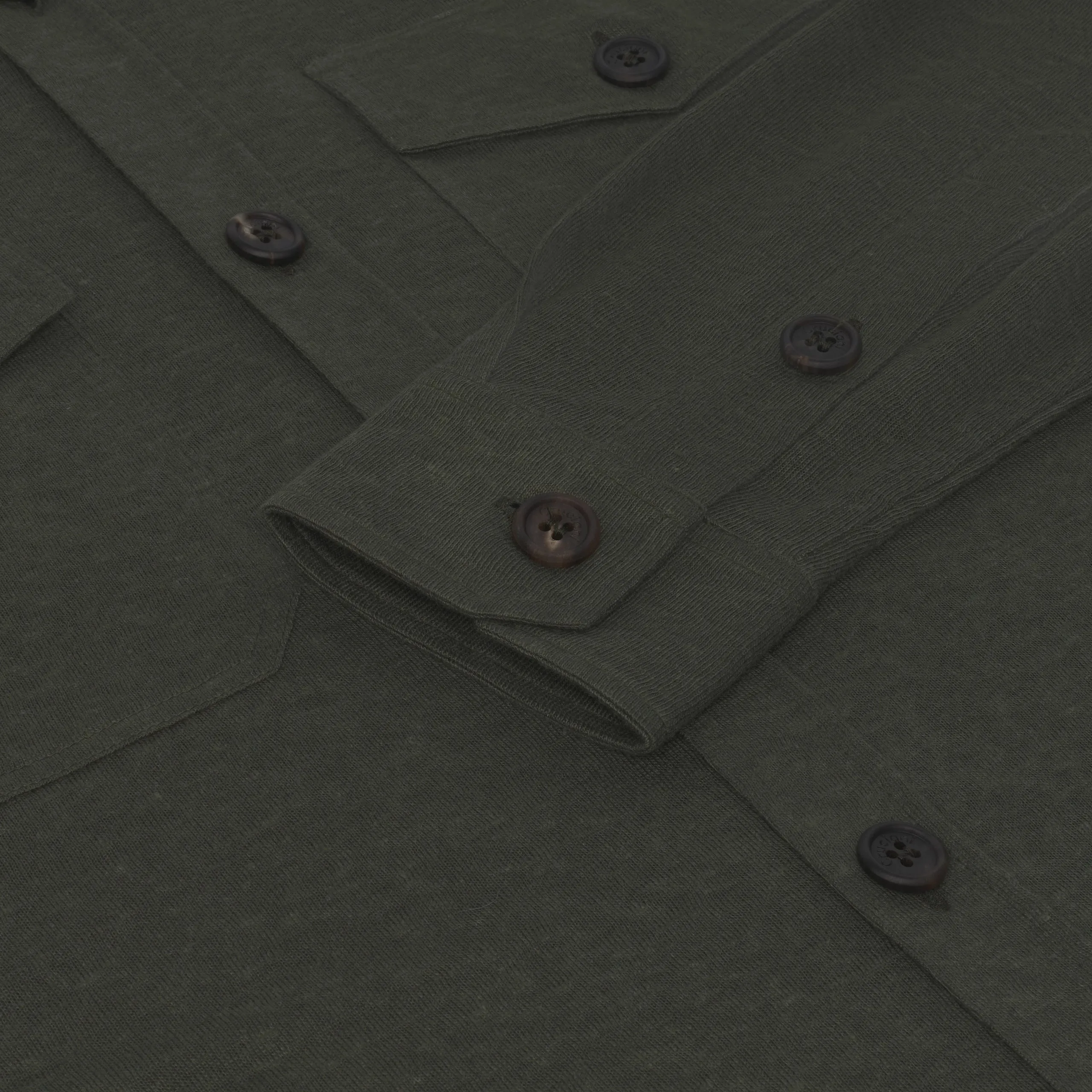 Cotton Shirt with Patch Pockets in Green Melange