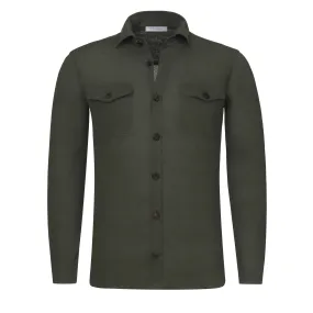 Cotton Shirt with Patch Pockets in Green Melange