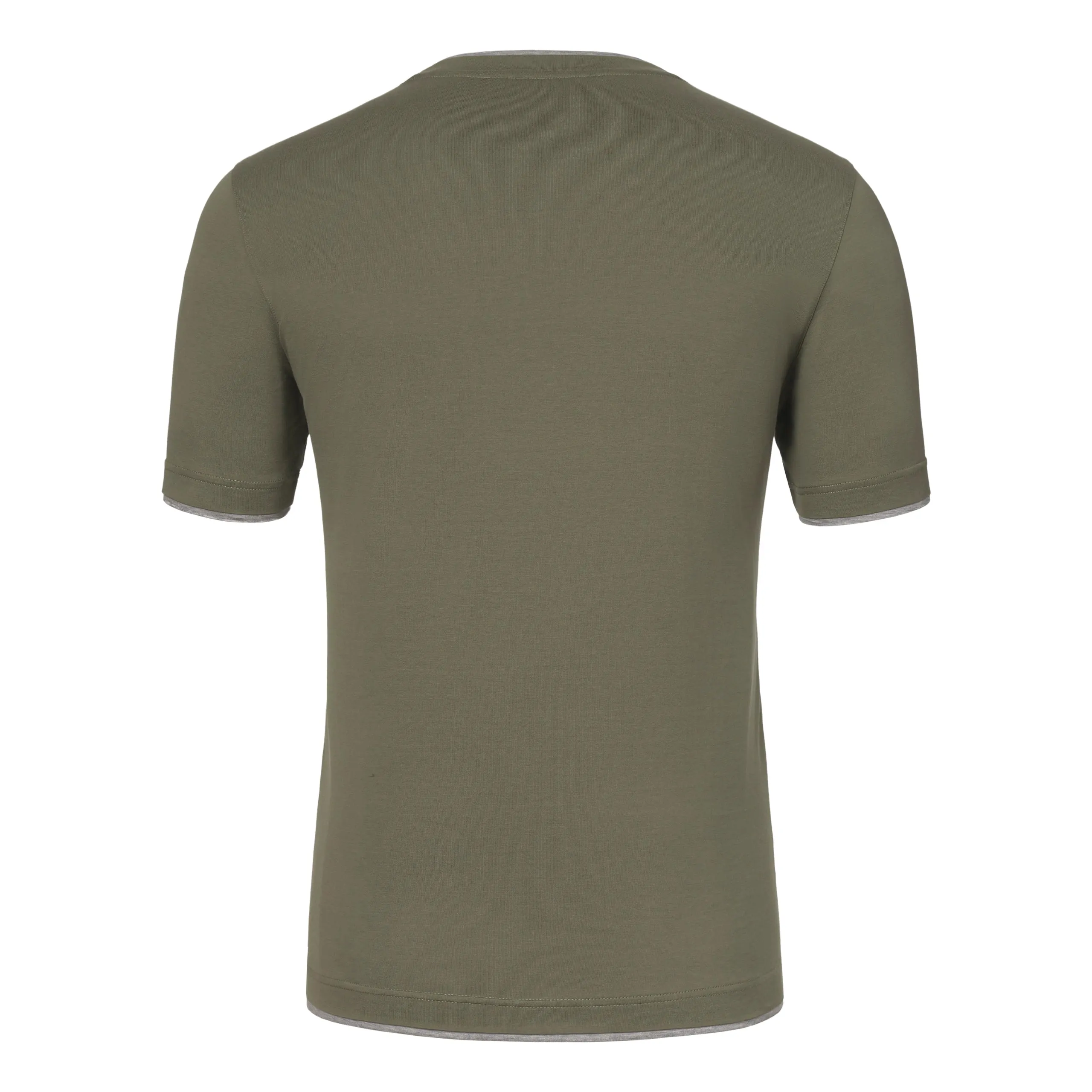 Cotton T-Shirt in Green with a Grey Stripe