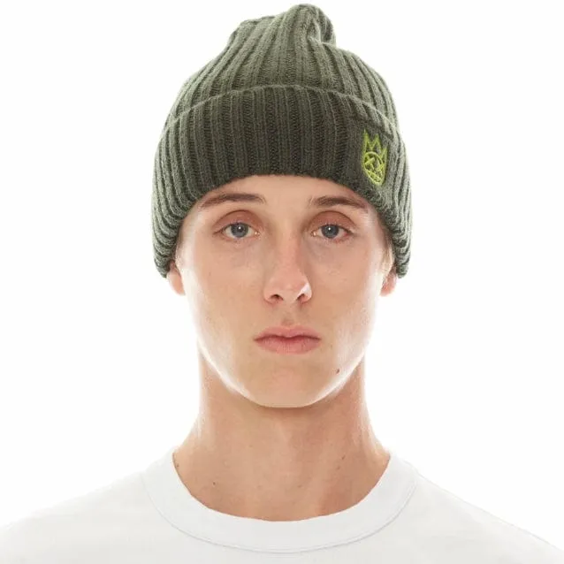 Cult Of Individuality Clean 2 Tone Shimuchan Logo Knit Beanie Hat (Pine)