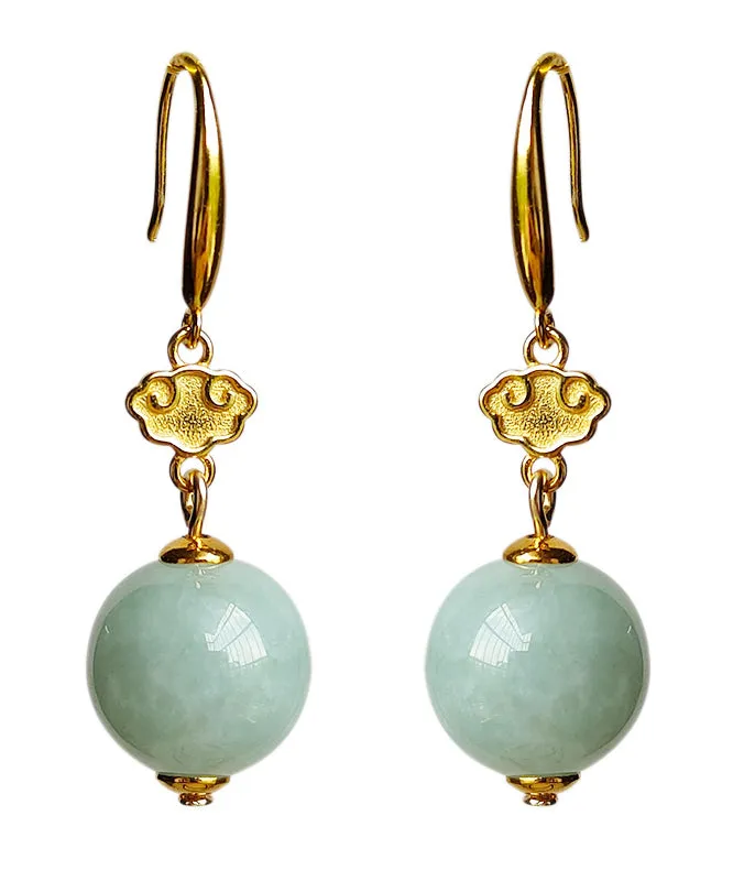 Cute Light Green Sterling Silver Overgild Jade Drop Earrings GH1088