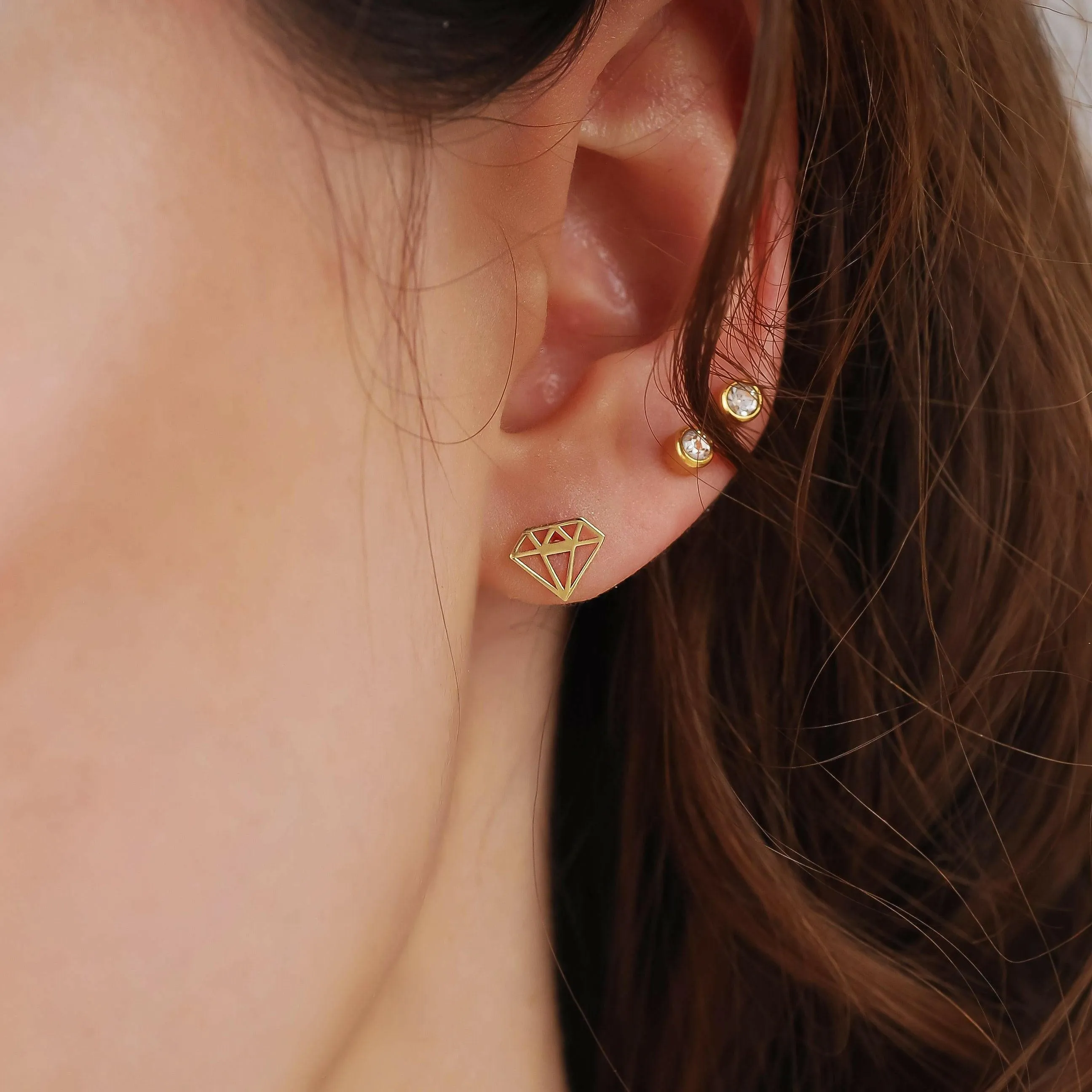 Diamond Shaped Stud Earrings | 14K Solid Gold