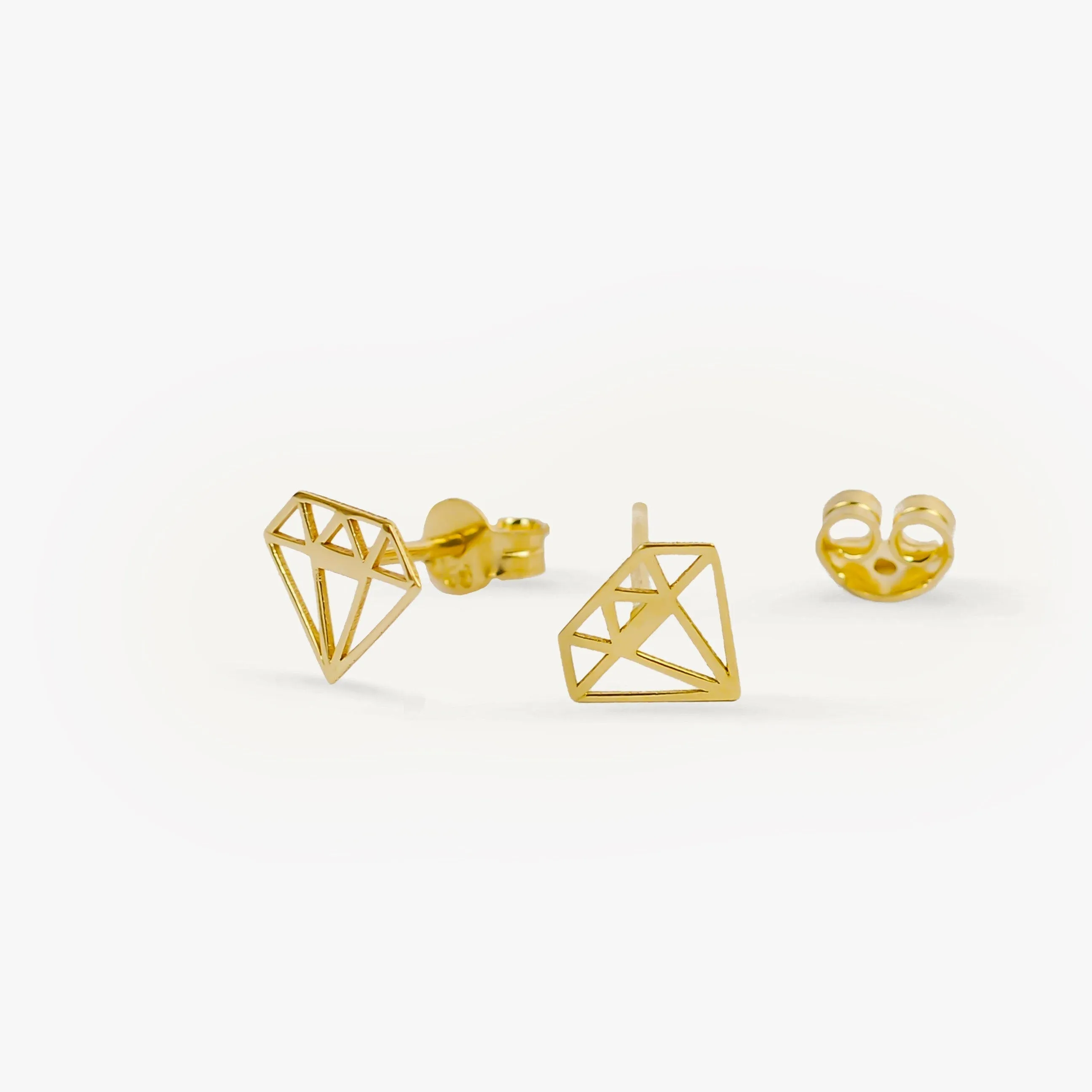 Diamond Shaped Stud Earrings | 14K Solid Gold