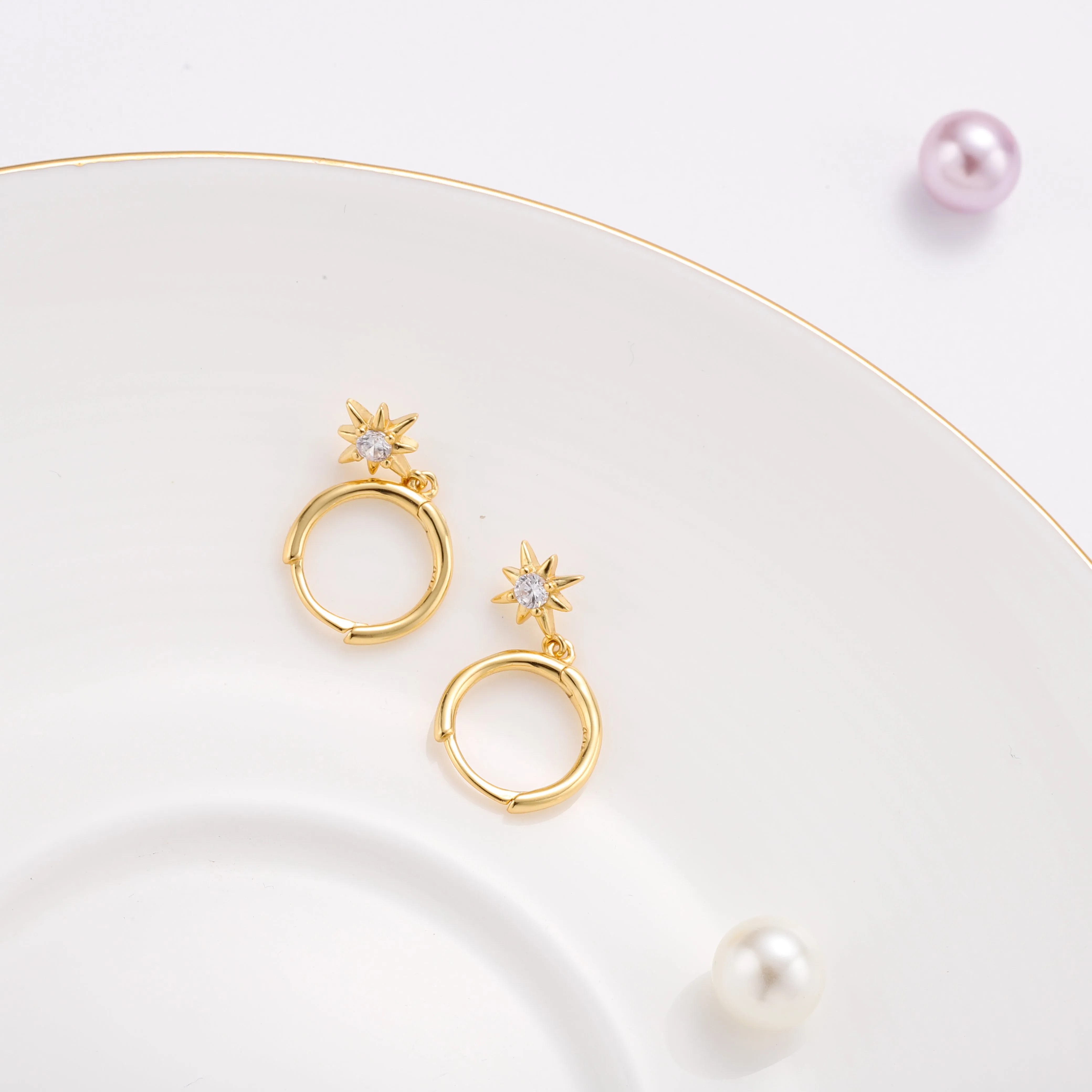 Diamond Star-Shape Drop Hoops Earrings