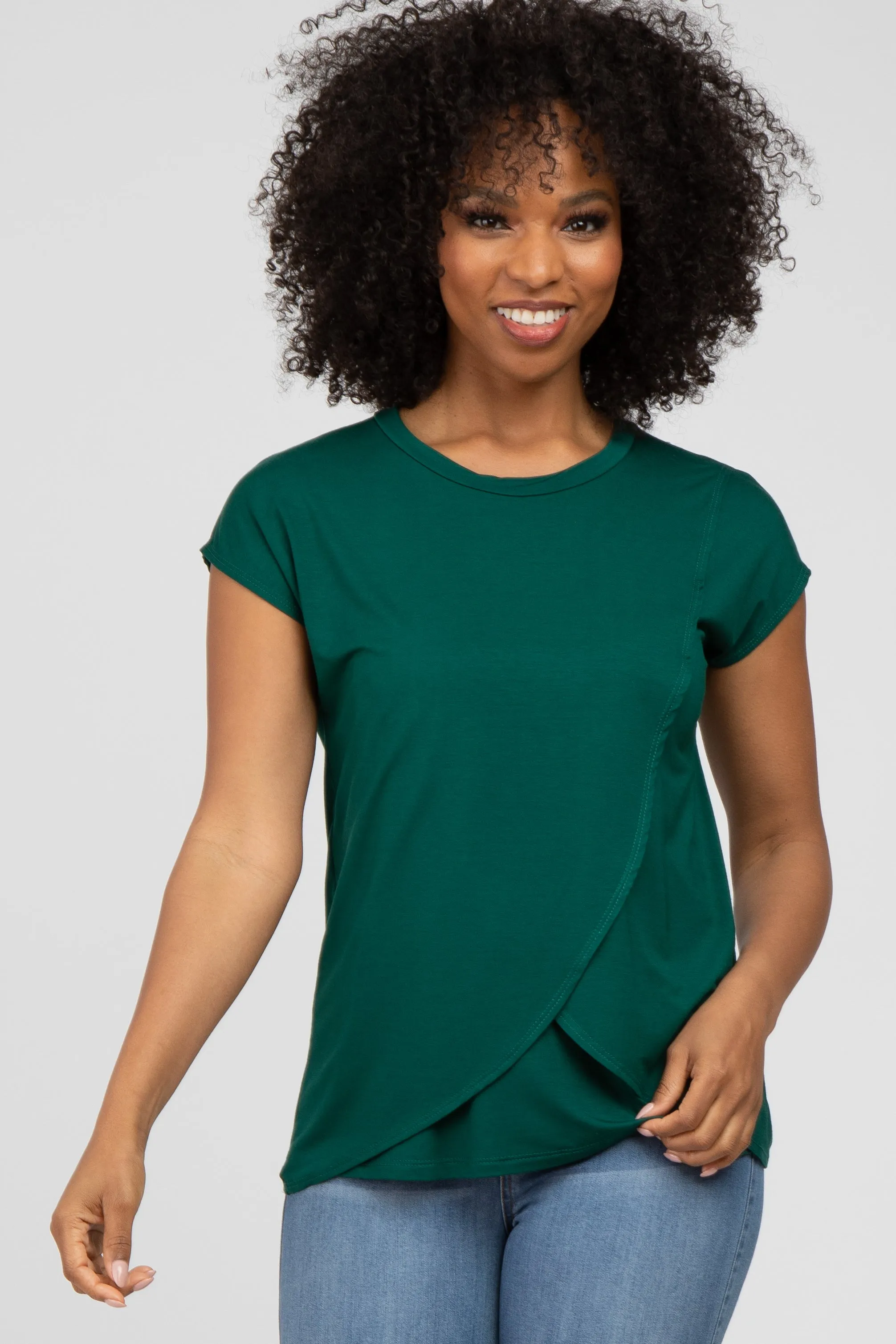 Emerald Green Layered Wrap Front Nursing Top