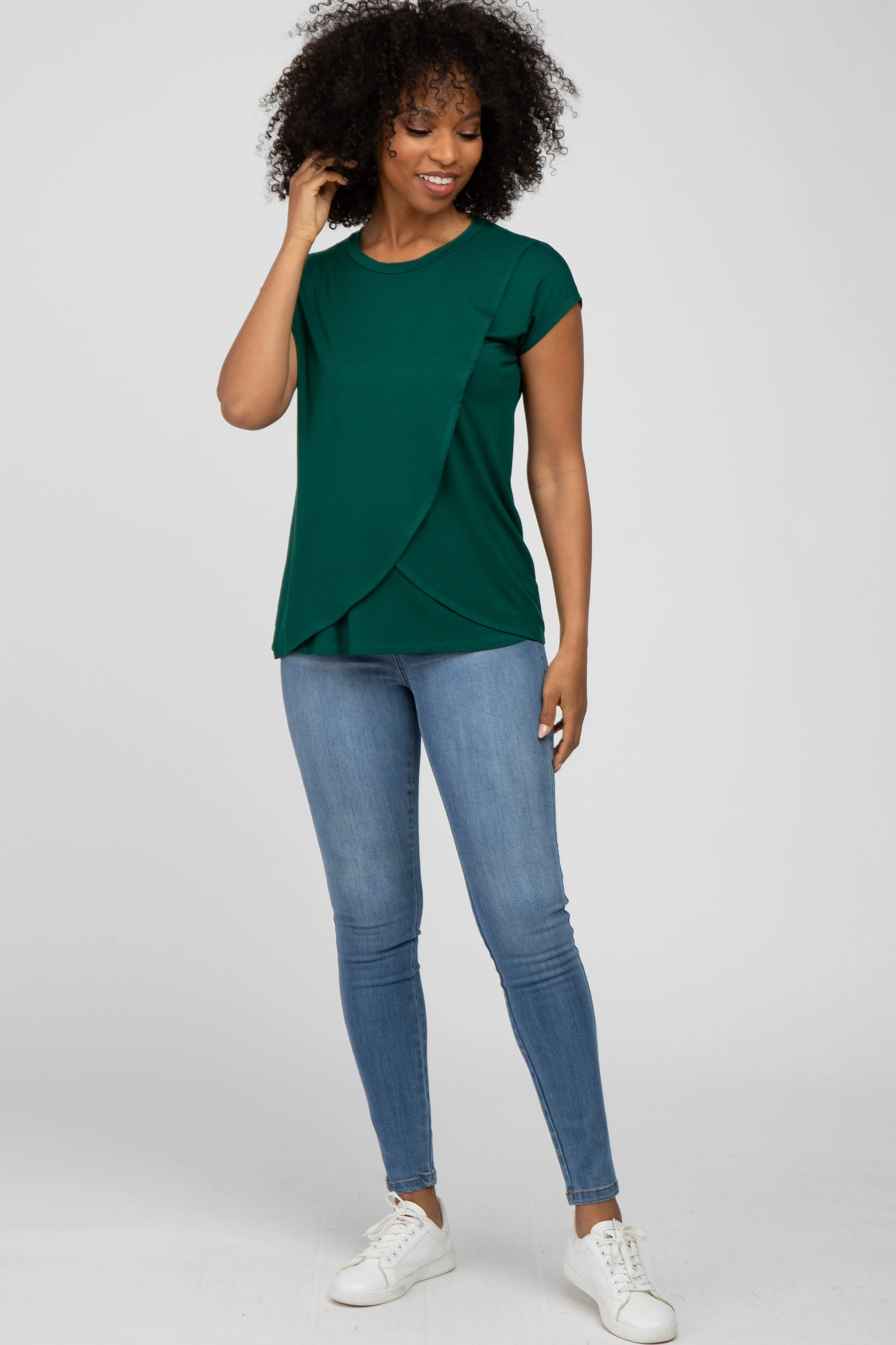 Emerald Green Layered Wrap Front Nursing Top