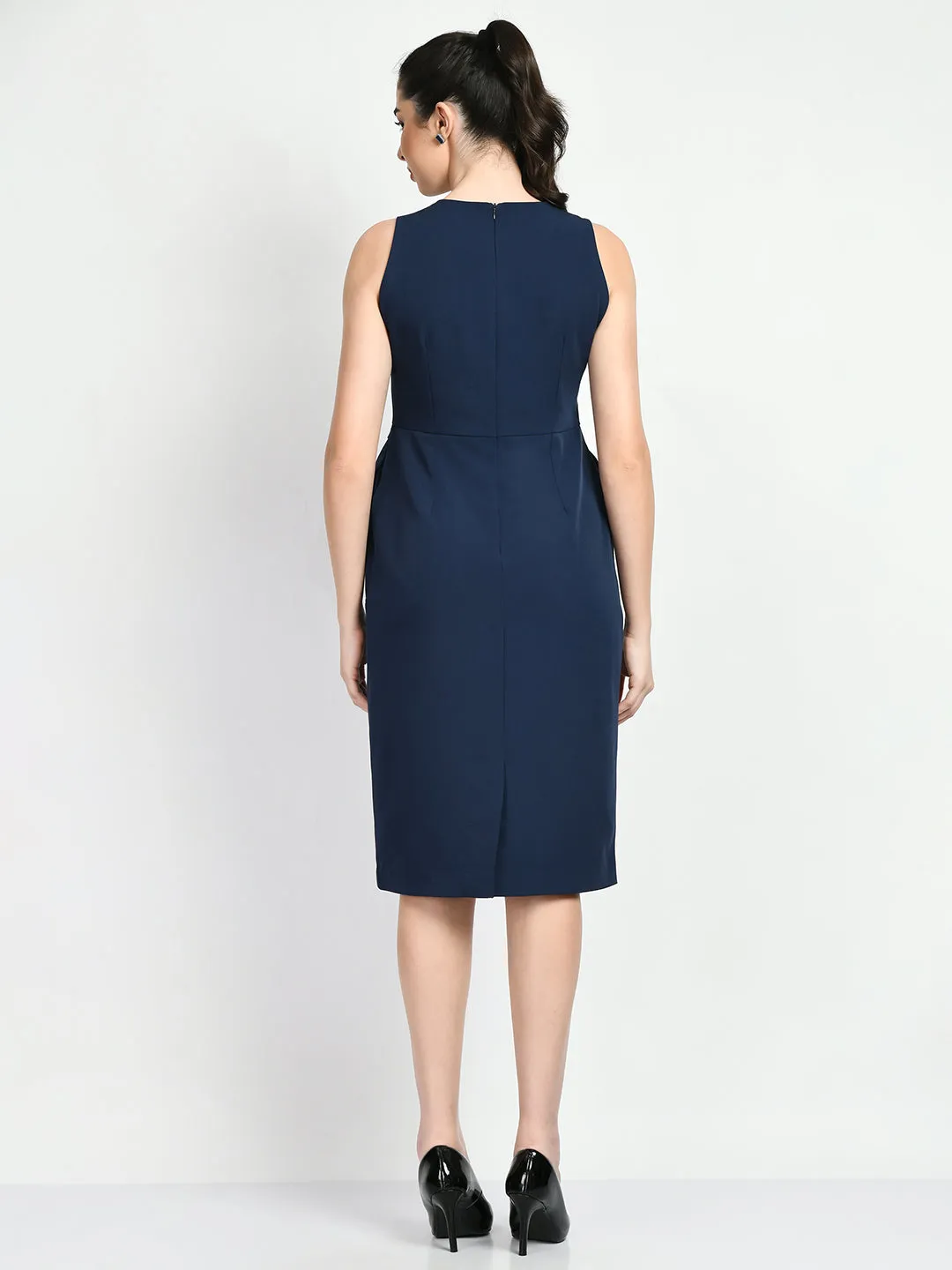 Exude Courage Sleeveless Sheath Dress (Navy)