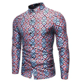 Geometric Slim Fit Casual Shirt For Men