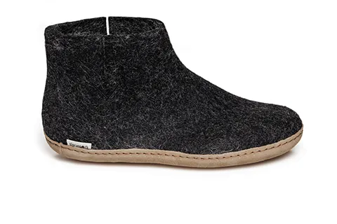 Glerups - Slipper Boot Leather Sole Charcoal