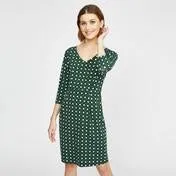 Green V-Neck Daisy Print Dress