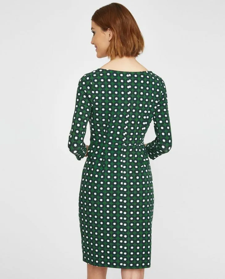 Green V-Neck Daisy Print Dress