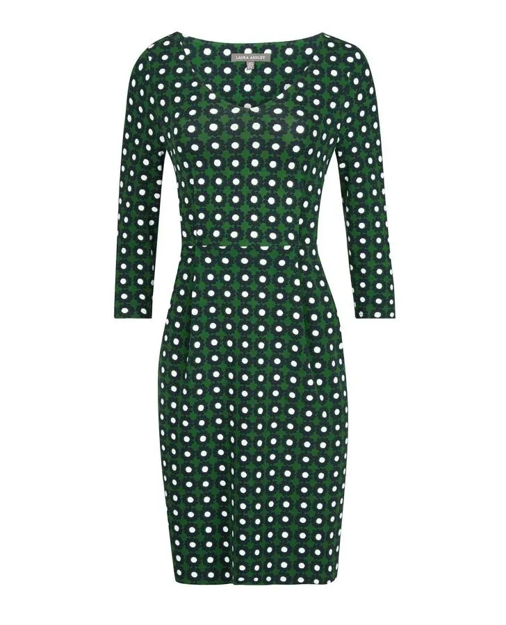 Green V-Neck Daisy Print Dress